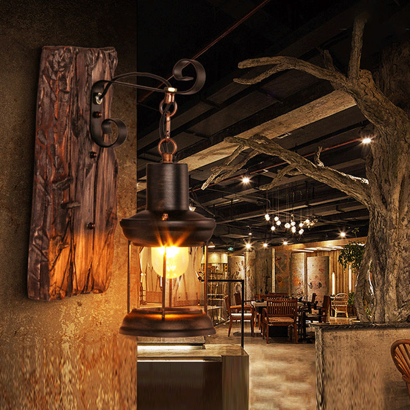 Sikunuo | Brown Lantern Wall Hanging Lamp Nautical Wood Single Bulb Bistro Wall Mounted Lighting Fixture