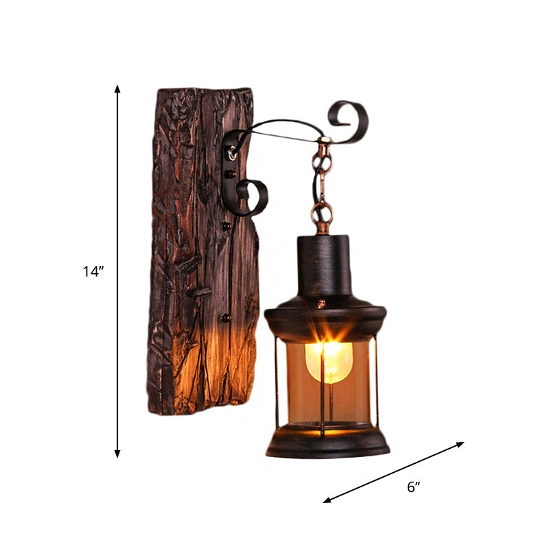 Sikunuo | Brown Lantern Wall Hanging Lamp Nautical Wood Single Bulb Bistro Wall Mounted Lighting Fixture