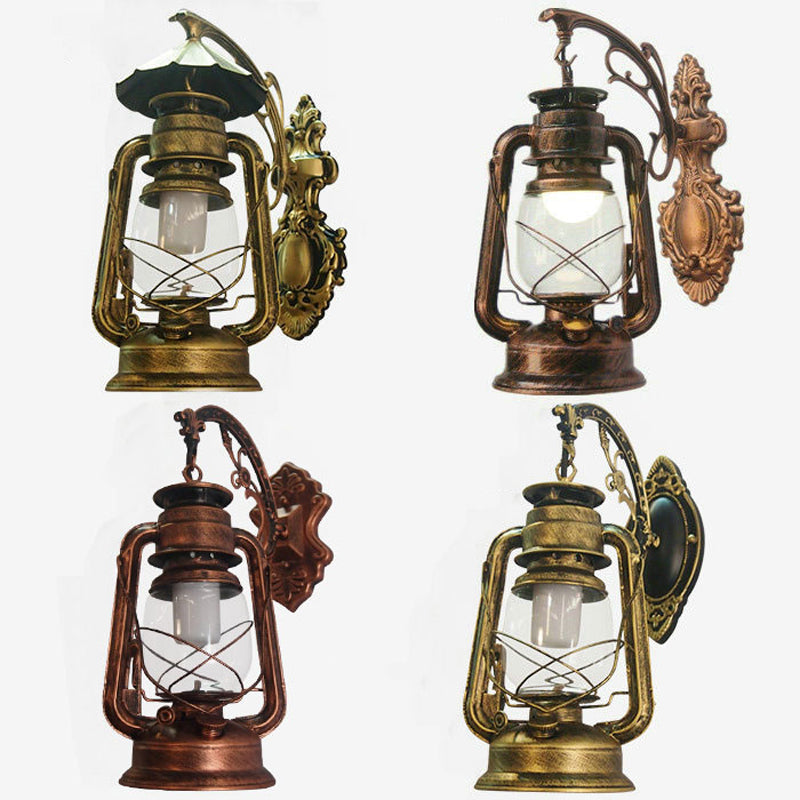 Sikunuo | 1-Light Kerosene Wall Mount Lighting Nautical Black/Copper/Bronze Clear Glass Wall Lights for Dining Room