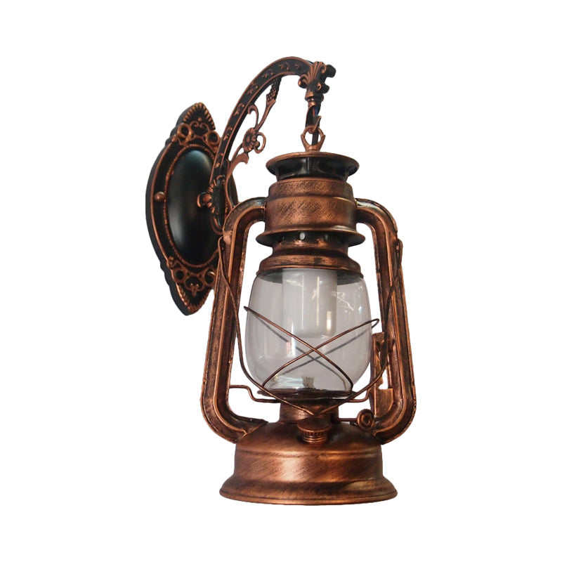 Sikunuo | 1-Light Kerosene Wall Mount Lighting Nautical Black/Copper/Bronze Clear Glass Wall Lights for Dining Room