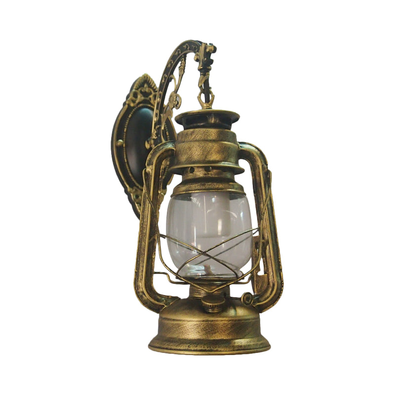 Sikunuo | 1-Light Kerosene Wall Mount Lighting Nautical Black/Copper/Bronze Clear Glass Wall Lights for Dining Room