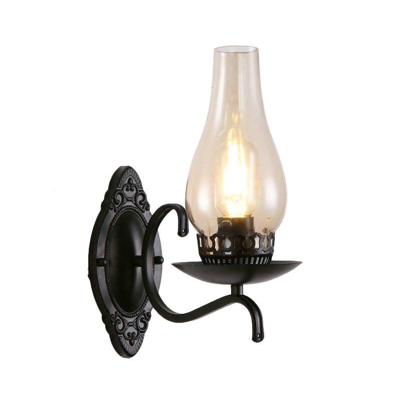 Sikunuo | Single-arm Wall Light Industrial Hall Wall Light with Kerosene Clear/Frosted Glass Shade in Copper/Bronze