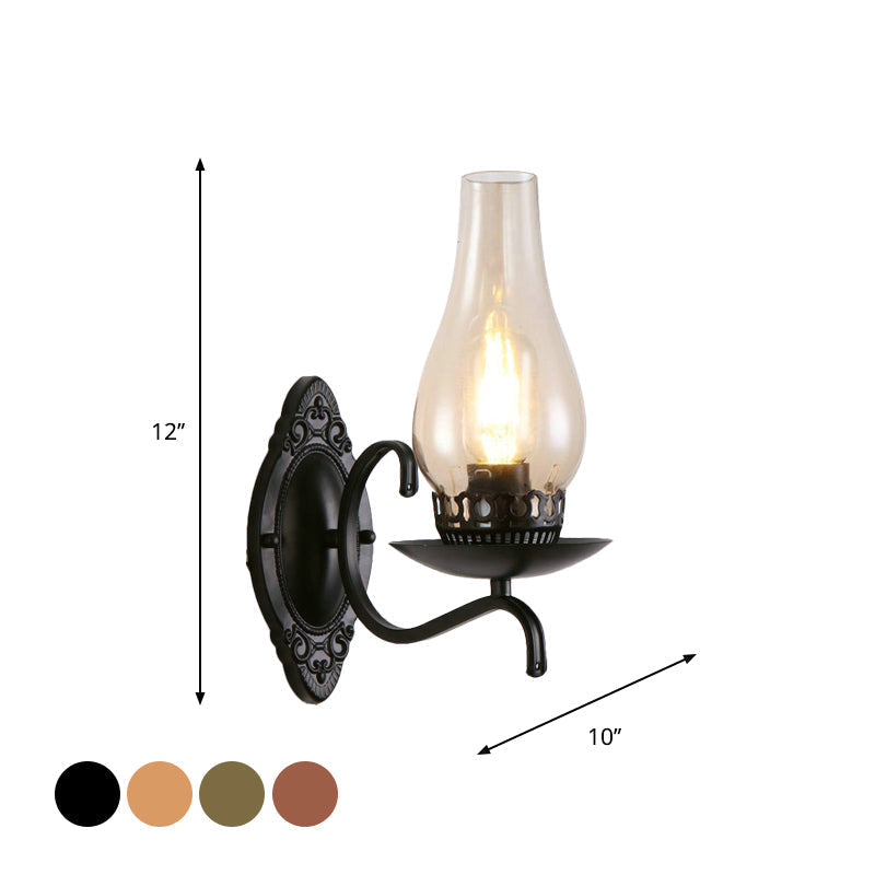 Sikunuo | Single-arm Wall Light Industrial Hall Wall Light with Kerosene Clear/Frosted Glass Shade in Copper/Bronze