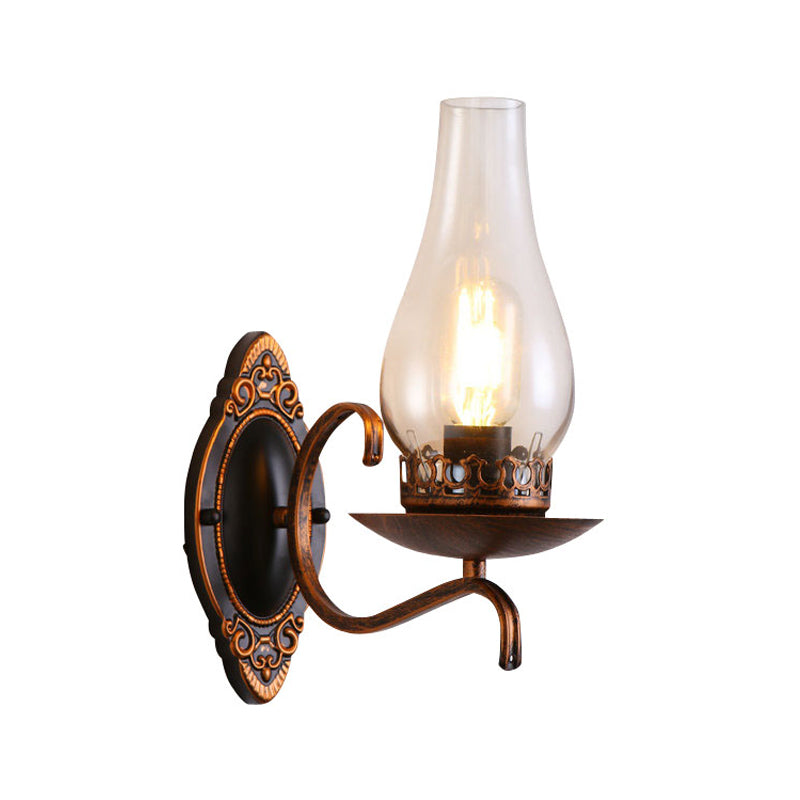 Sikunuo | Single-arm Wall Light Industrial Hall Wall Light with Kerosene Clear/Frosted Glass Shade in Copper/Bronze