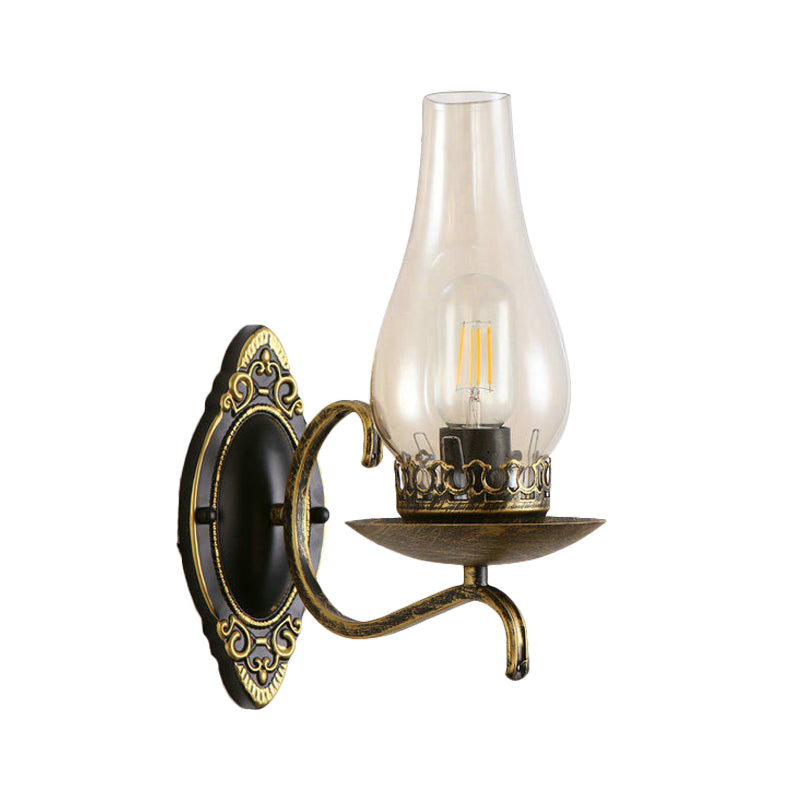 Sikunuo | Single-arm Wall Light Industrial Hall Wall Light with Kerosene Clear/Frosted Glass Shade in Copper/Bronze