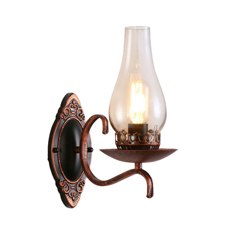 Sikunuo | Single-arm Wall Light Industrial Hall Wall Light with Kerosene Clear/Frosted Glass Shade in Copper/Bronze