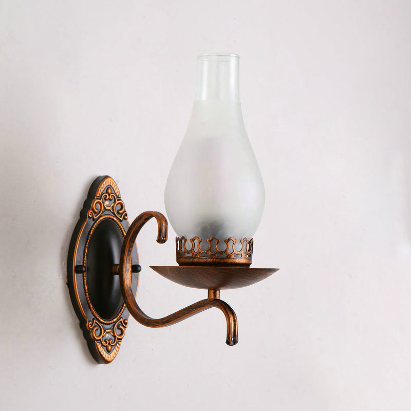 Sikunuo | Single-arm Wall Light Industrial Hall Wall Light with Kerosene Clear/Frosted Glass Shade in Copper/Bronze