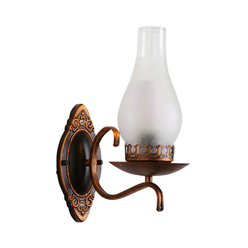 Sikunuo | Single-arm Wall Light Industrial Hall Wall Light with Kerosene Clear/Frosted Glass Shade in Copper/Bronze