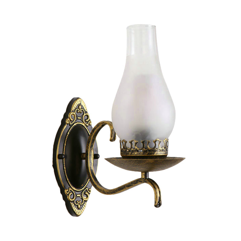 Sikunuo | Single-arm Wall Light Industrial Hall Wall Light with Kerosene Clear/Frosted Glass Shade in Copper/Bronze