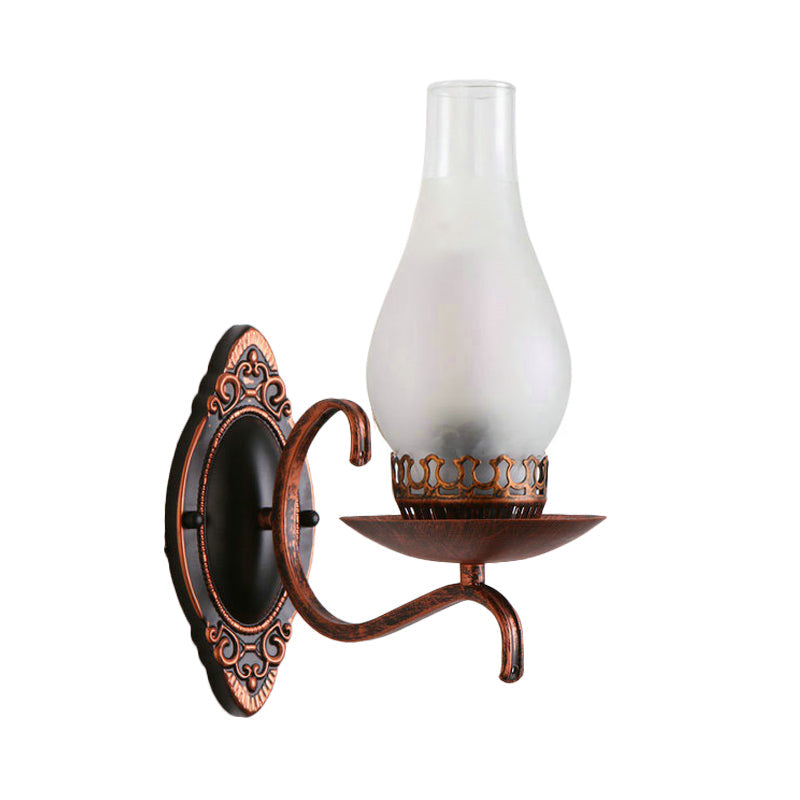 Sikunuo | Single-arm Wall Light Industrial Hall Wall Light with Kerosene Clear/Frosted Glass Shade in Copper/Bronze