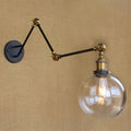 Sikunuo | Adjustable 3-Joint Arm Iron Wall Lamp Industry 1 Head Bedroom Wall Reading Light with Globe/Saucer Clear Glass Shade