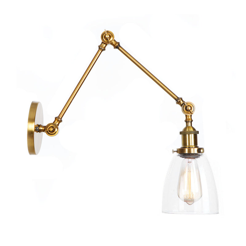 Sikunuo | 1-Light Clear Glass Wall Light Fixture Aged Brass/Bronze Swing Arm Wall Lamp with Bell/Ball Clear Glass Shade