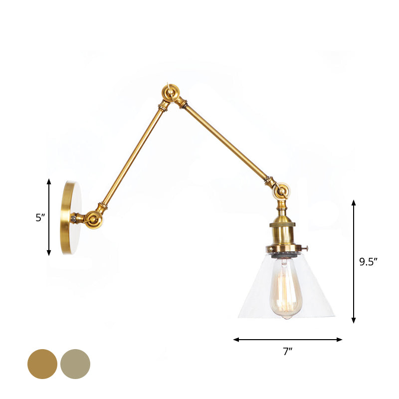 Sikunuo | 1-Light Clear Glass Wall Light Fixture Aged Brass/Bronze Swing Arm Wall Lamp with Bell/Ball Clear Glass Shade