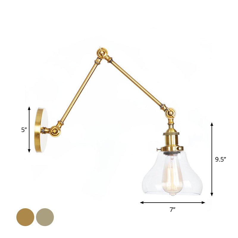 Sikunuo | 1-Light Clear Glass Wall Light Fixture Aged Brass/Bronze Swing Arm Wall Lamp with Bell/Ball Clear Glass Shade