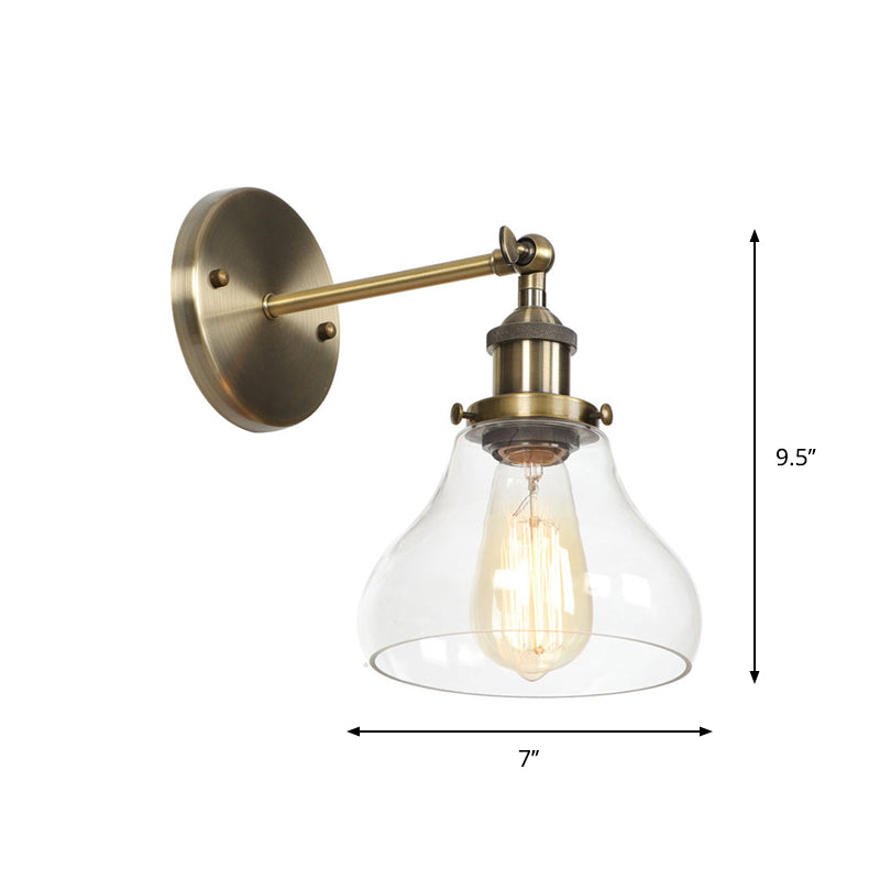 Sikunuo | Brass Cone/Bell Swing Shade Wall Lamp Industrial Clear Glass Single Dining Room Wall Mount Light
