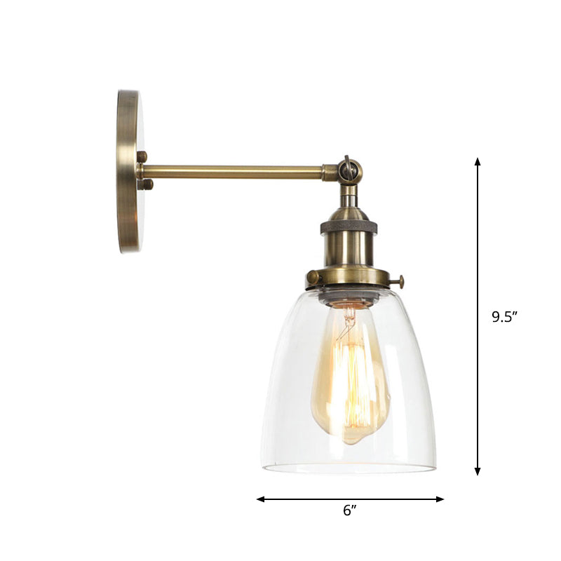 Sikunuo | Brass Cone/Bell Swing Shade Wall Lamp Industrial Clear Glass Single Dining Room Wall Mount Light
