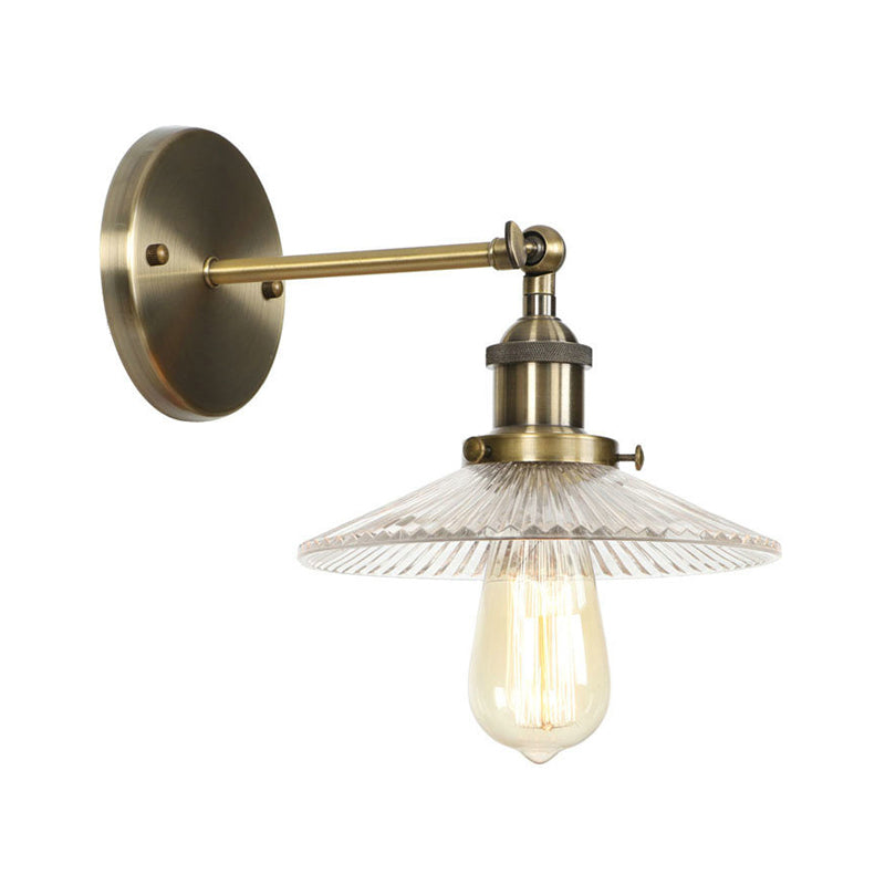 Sikunuo | Brass Cone/Bell Swing Shade Wall Lamp Industrial Clear Glass Single Dining Room Wall Mount Light