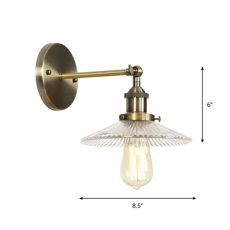 Sikunuo | Brass Cone/Bell Swing Shade Wall Lamp Industrial Clear Glass Single Dining Room Wall Mount Light
