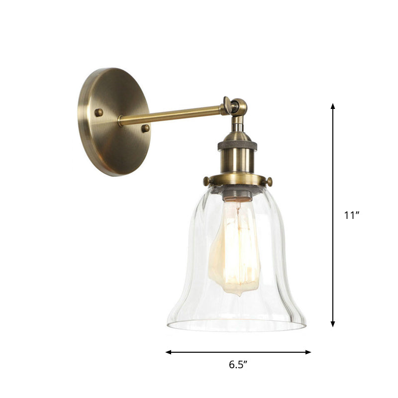 Sikunuo | Brass Cone/Bell Swing Shade Wall Lamp Industrial Clear Glass Single Dining Room Wall Mount Light