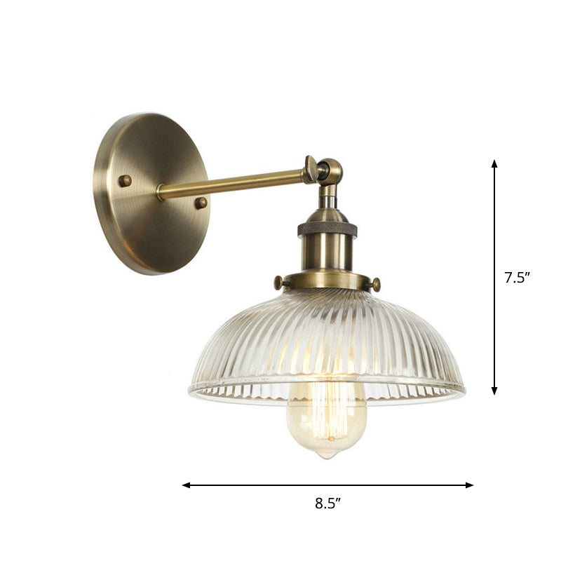 Sikunuo | Brass Cone/Bell Swing Shade Wall Lamp Industrial Clear Glass Single Dining Room Wall Mount Light
