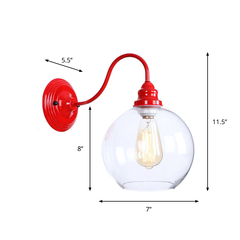 Sikunuo | Iron Red Wall Lighting Kit Gooseneck 1 Bulb Loft Style Wall Lighting with Cone/Sphere/Bell Clear Glass Shade