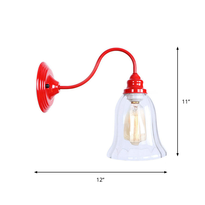 Sikunuo | Iron Red Wall Lighting Kit Gooseneck 1 Bulb Loft Style Wall Lighting with Cone/Sphere/Bell Clear Glass Shade