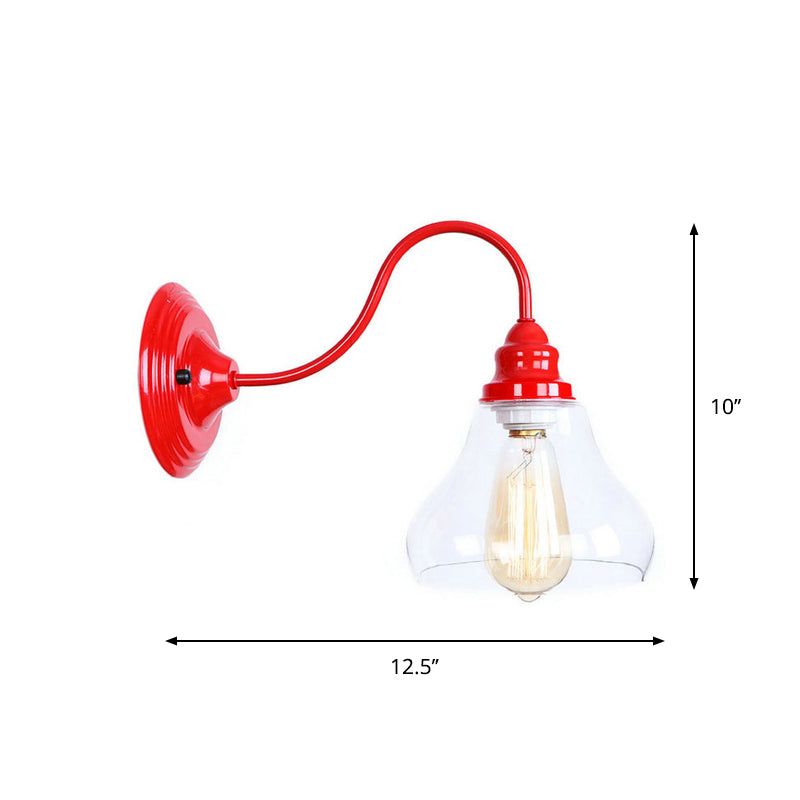 Sikunuo | Iron Red Wall Lighting Kit Gooseneck 1 Bulb Loft Style Wall Lighting with Cone/Sphere/Bell Clear Glass Shade