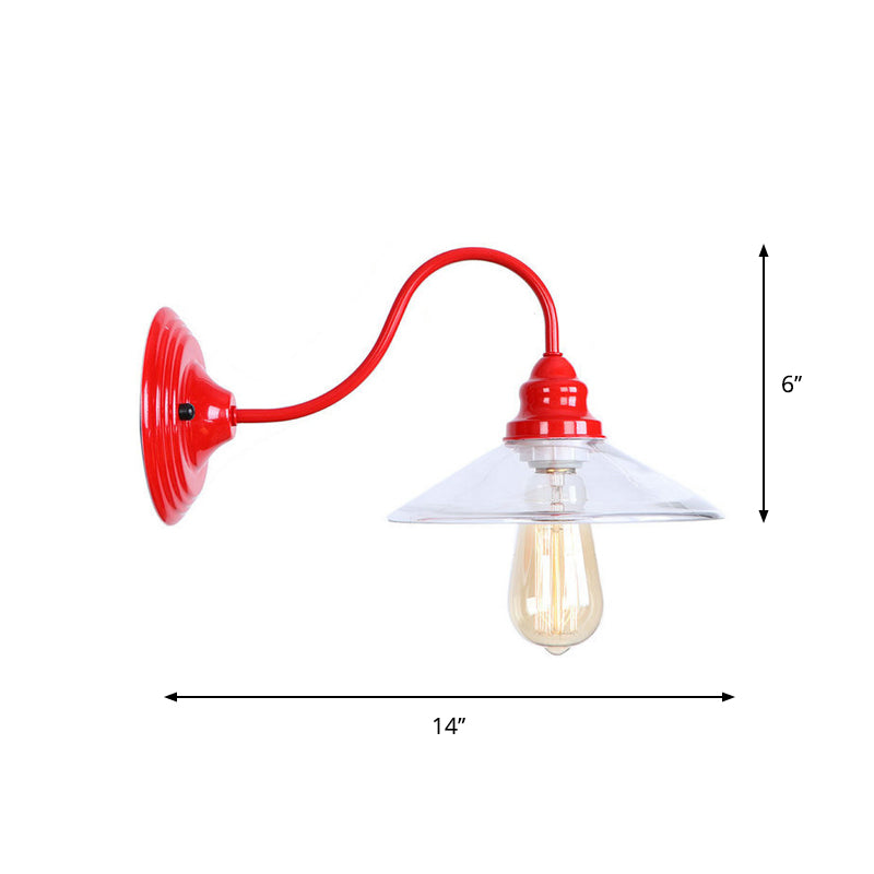 Sikunuo | Iron Red Wall Lighting Kit Gooseneck 1 Bulb Loft Style Wall Lighting with Cone/Sphere/Bell Clear Glass Shade