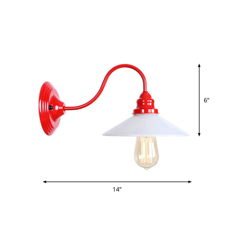 Sikunuo | Iron Red Wall Lighting Kit Gooseneck 1 Bulb Loft Style Wall Lighting with Cone/Sphere/Bell Clear Glass Shade
