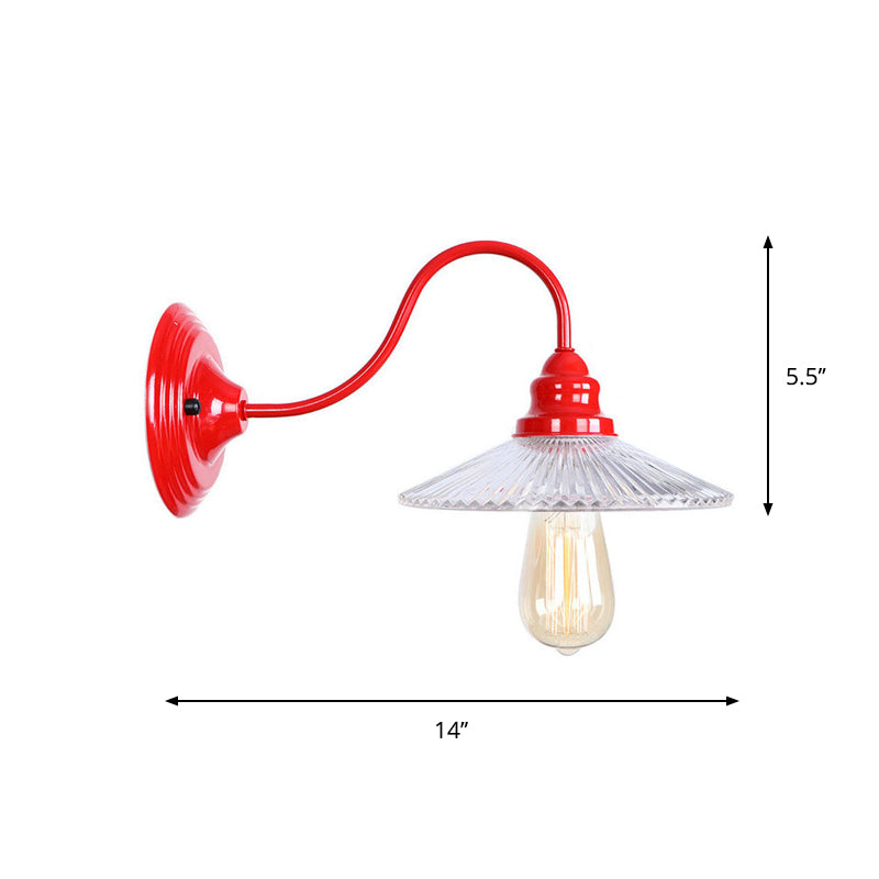 Sikunuo | Iron Red Wall Lighting Kit Gooseneck 1 Bulb Loft Style Wall Lighting with Cone/Sphere/Bell Clear Glass Shade