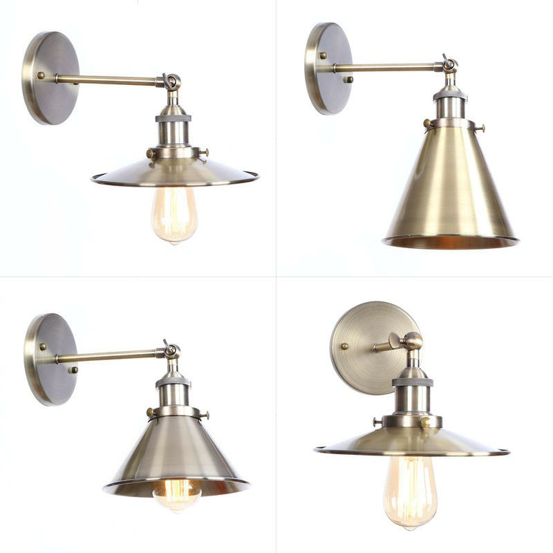 Sikunuo | Bronze 1-Light Wall Spotlight Industrial Iron Rolled Edge Dish/Cone/Horn Wall Mount Light Fixture with Swivel Joint