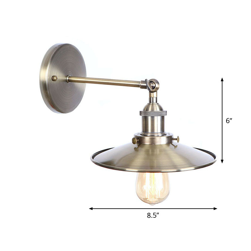 Sikunuo | Bronze 1-Light Wall Spotlight Industrial Iron Rolled Edge Dish/Cone/Horn Wall Mount Light Fixture with Swivel Joint