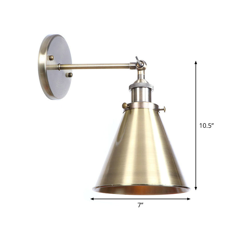 Sikunuo | Bronze 1-Light Wall Spotlight Industrial Iron Rolled Edge Dish/Cone/Horn Wall Mount Light Fixture with Swivel Joint