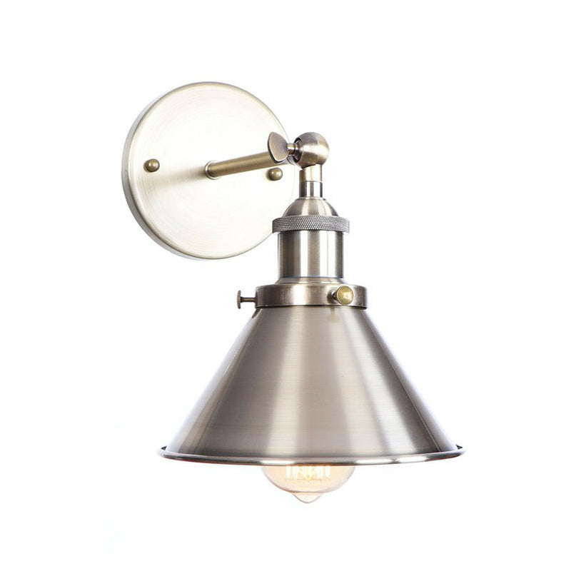 Sikunuo | Bronze 1-Light Wall Spotlight Industrial Iron Rolled Edge Dish/Cone/Horn Wall Mount Light Fixture with Swivel Joint