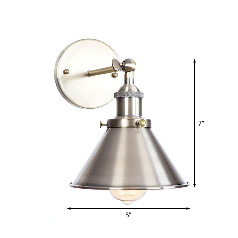 Sikunuo | Bronze 1-Light Wall Spotlight Industrial Iron Rolled Edge Dish/Cone/Horn Wall Mount Light Fixture with Swivel Joint