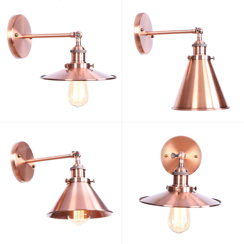 Sikunuo | Adjustable Iron Copper Wall Reading Camp Horn/Bowl/Cone Single Lamp Loft Style Wall Lamp for Living Room