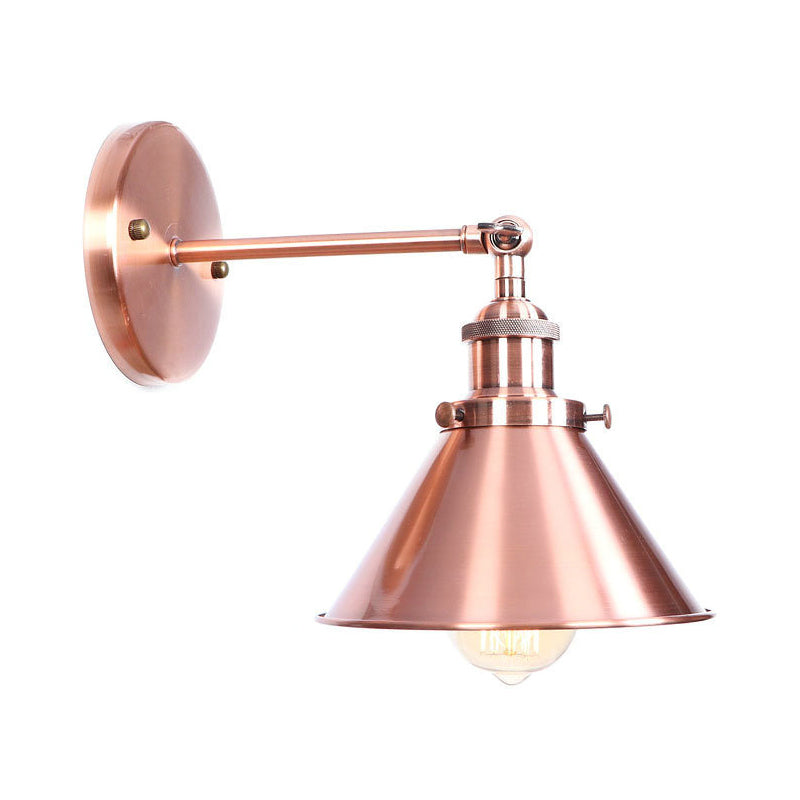 Sikunuo | Adjustable Iron Copper Wall Reading Camp Horn/Bowl/Cone Single Lamp Loft Style Wall Lamp for Living Room