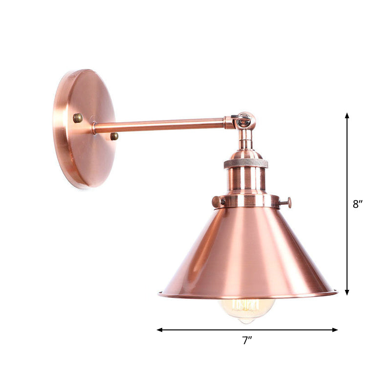 Sikunuo | Adjustable Iron Copper Wall Reading Camp Horn/Bowl/Cone Single Lamp Loft Style Wall Lamp for Living Room