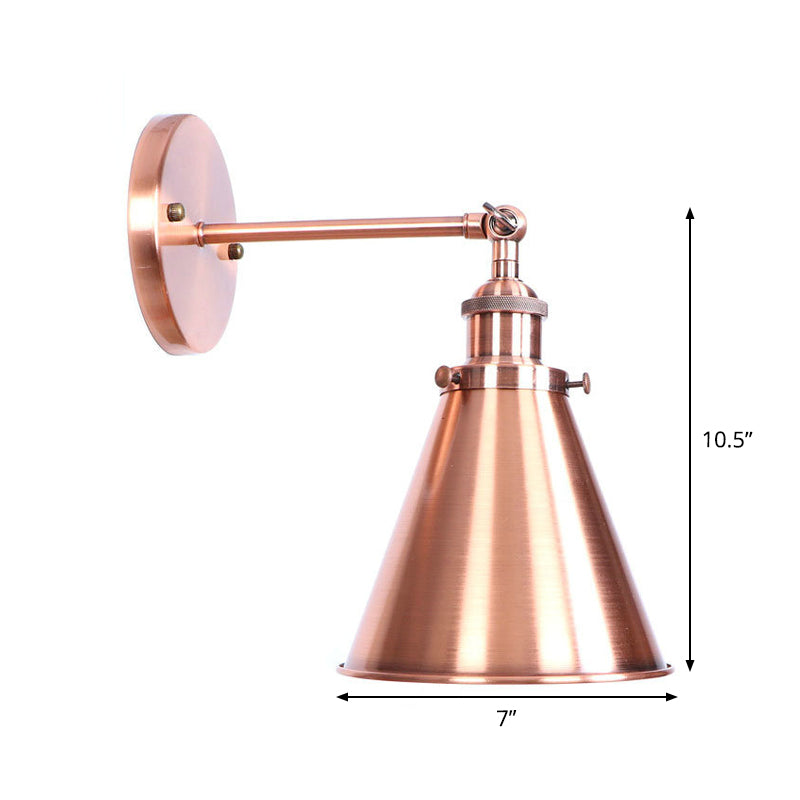 Sikunuo | Adjustable Iron Copper Wall Reading Camp Horn/Bowl/Cone Single Lamp Loft Style Wall Lamp for Living Room