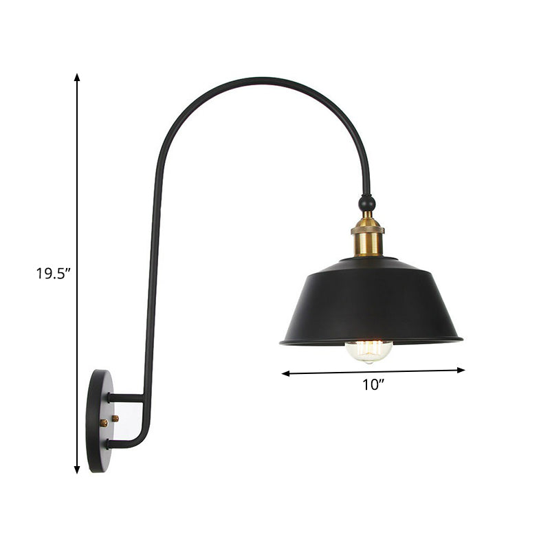 Sikunuo | Iron Barn/Bowl/Wave Cut Wall Light Kit Vintage 1 Bulb Nightstand Reading Wall Lamp with Curved Arm in Black