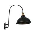 Sikunuo | Iron Barn/Bowl/Wave Cut Wall Light Kit Vintage 1 Bulb Nightstand Reading Wall Lamp with Curved Arm in Black