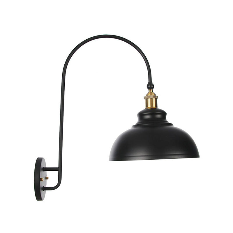 Sikunuo | Iron Barn/Bowl/Wave Cut Wall Light Kit Vintage 1 Bulb Nightstand Reading Wall Lamp with Curved Arm in Black