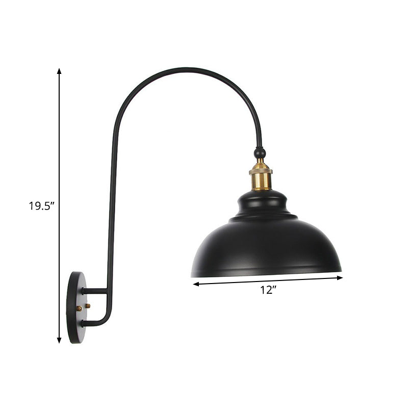 Sikunuo | Iron Barn/Bowl/Wave Cut Wall Light Kit Vintage 1 Bulb Nightstand Reading Wall Lamp with Curved Arm in Black