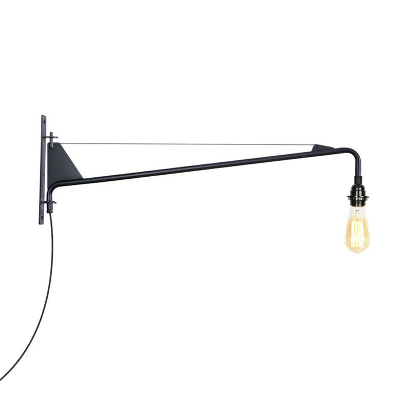 Sikunuo | Industrial Scalloped/Exposed Wall Lamp 1/2-Light Iron Plug-in Wall Mounted Lighting with Long Swing Arm in Black