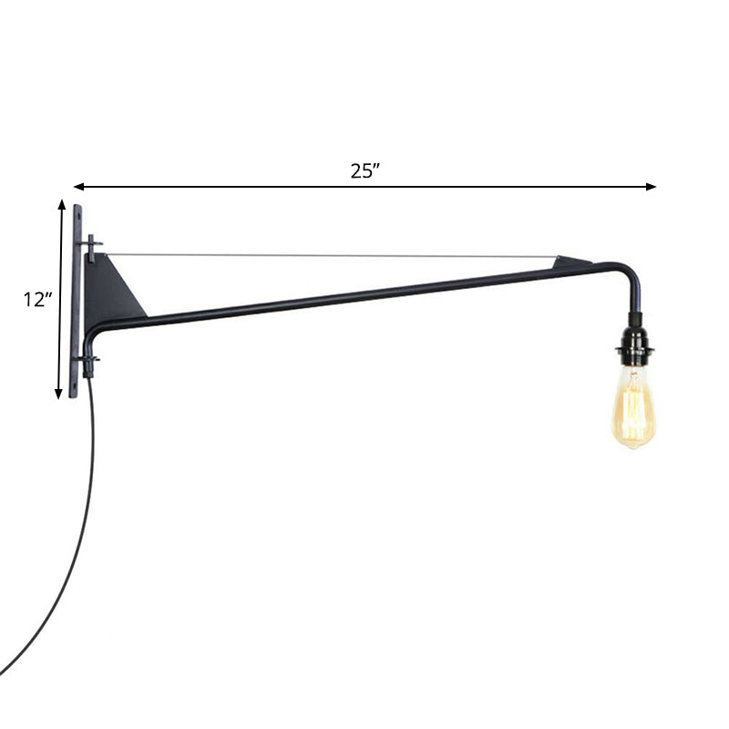 Sikunuo | Industrial Scalloped/Exposed Wall Lamp 1/2-Light Iron Plug-in Wall Mounted Lighting with Long Swing Arm in Black
