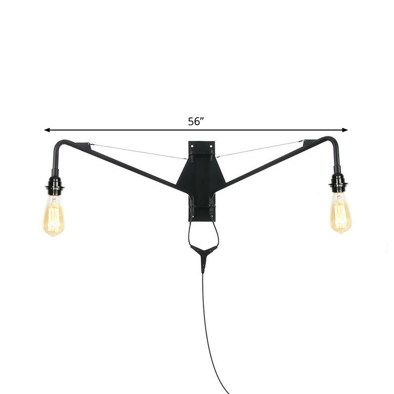 Sikunuo | Industrial Scalloped/Exposed Wall Lamp 1/2-Light Iron Plug-in Wall Mounted Lighting with Long Swing Arm in Black