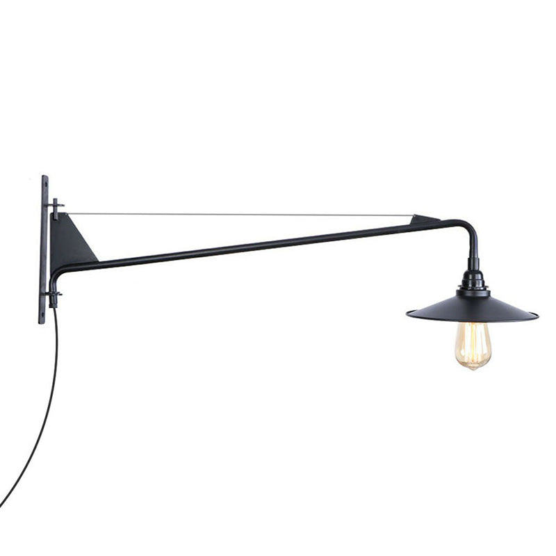 Sikunuo | Industrial Scalloped/Exposed Wall Lamp 1/2-Light Iron Plug-in Wall Mounted Lighting with Long Swing Arm in Black