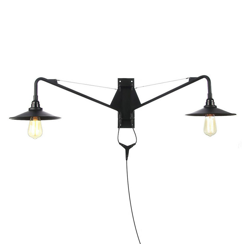 Sikunuo | Industrial Scalloped/Exposed Wall Lamp 1/2-Light Iron Plug-in Wall Mounted Lighting with Long Swing Arm in Black