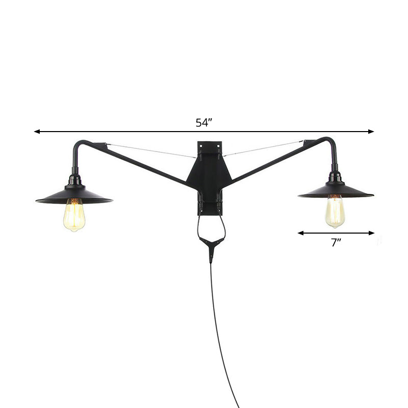 Sikunuo | Industrial Scalloped/Exposed Wall Lamp 1/2-Light Iron Plug-in Wall Mounted Lighting with Long Swing Arm in Black