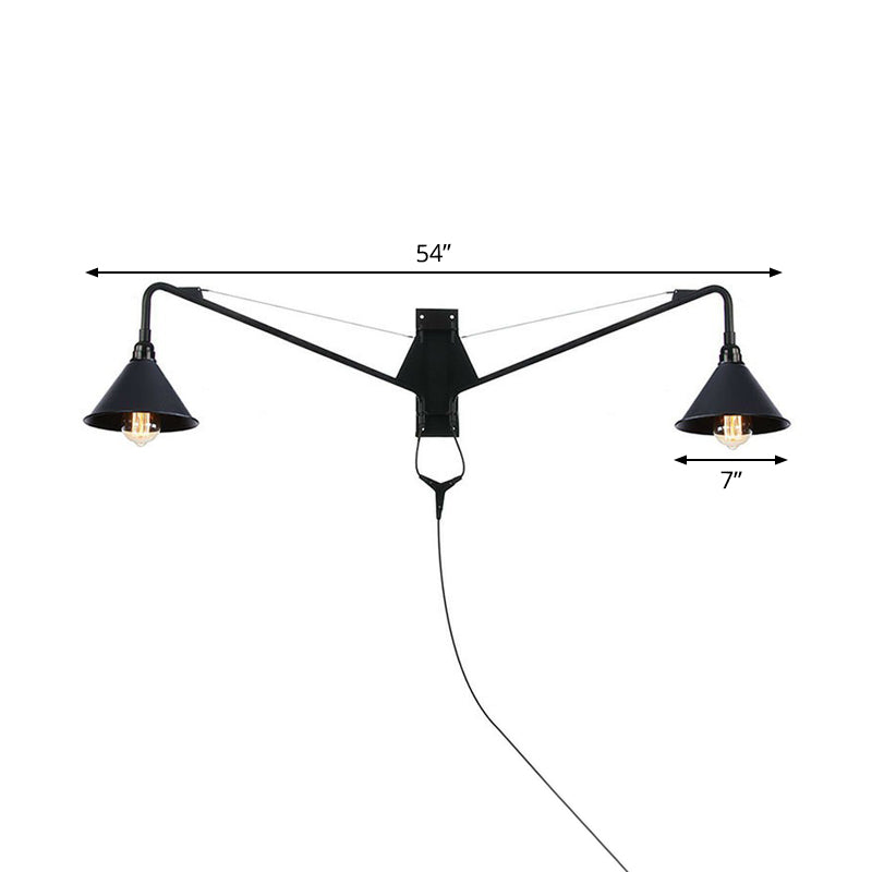 Sikunuo | Industrial Scalloped/Exposed Wall Lamp 1/2-Light Iron Plug-in Wall Mounted Lighting with Long Swing Arm in Black